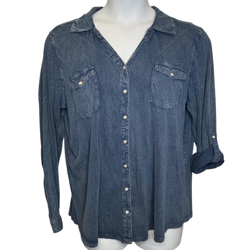 Spense Womens Blue‎ Wash Denim Button Up Shirt Sz 1X Western Casual Weekends